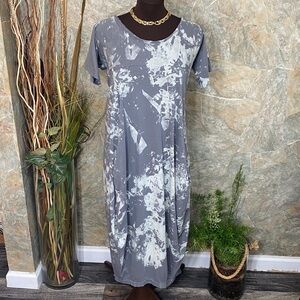 Lia Bella dress Gray Short Sleeve dress pockets Boho hippie cocoon tie-dye
